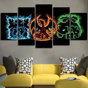 Pokemon Venusaur Charizard Blastoise Light Anime - 5 Panel Canvas Art Wall Decor