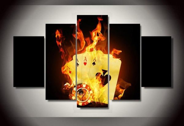 Poker Flame 1 - Abstract 5 Panel Canvas Art Wall Decor