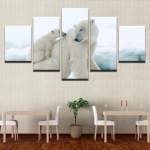 Polar Bears Mother And Cub - Animal 5 Panel Canvas Art Wall Decor