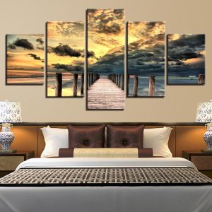 Posters Sunset Long Bridge - Nature 5 Panel Canvas Art Wall Decor