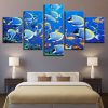 Powder Blue Tangs Fish On Tropical Reef - Animal 5 Panel Canvas Art Wall Decor