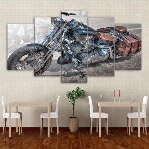 Pretty Retro Motorcycle - Automative 5 Panel Canvas Art Wall Decor