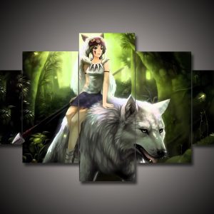 Princess Mononoke 4 - Anime 5 Panel Canvas Art Wall Decor