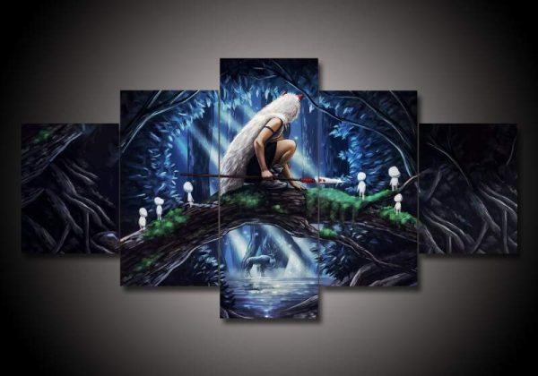 Princess Mononoke 4 - Anime 5 Panel Canvas Art Wall Decor