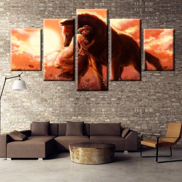 Princess Mononoke Wolf - Anime 5 Panel Canvas Art Wall Decor