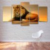 Proud Laying Lion - Animal 5 Panel Canvas Art Wall Decor