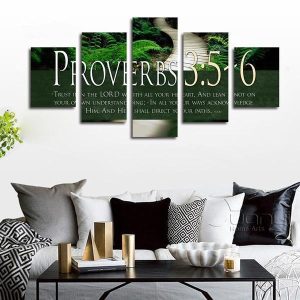 Proverbs 3:5 #2 ‘trust In The Lord With All Your Heart’ Bible Verse On Multi Nature - 5 Panel Canvas Art Wall Decor