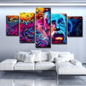 Psychedelic Einstein 1 - Famous Person 5 Panel Canvas Art Wall Decor