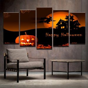 Pumpkin Lantern - Halloween 5 Panel Canvas Art Wall Decor