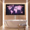 Purple And Pink World Map - World Map 5 Panel Canvas Art Wall Decor