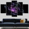 Purple Flower Black - Nature 5 Panel Canvas Art Wall Decor