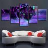 Purple Fluorescent Tiger - Abstract Animal 5 Panel Canvas Art Wall Decor