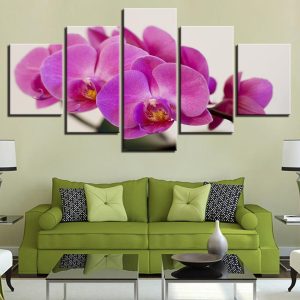 Purple Moth Orchid Flowers - Nature 5 Panel Canvas Art Wall Decor