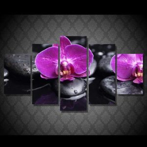 Purple Orchid - Nature 5 Panel Canvas Art Wall Decor