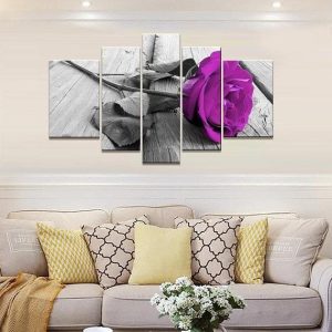 Purple Rose - Nature 5 Panel Canvas Art Wall Decor