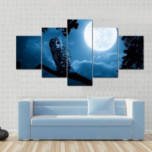 Quiet Halloween Owl - Animal 5 Panel Canvas Art Wall Decor