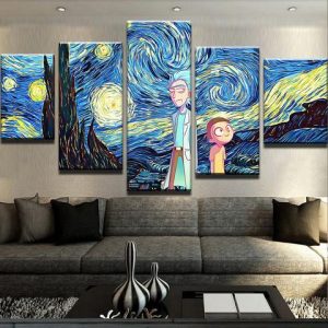 R&M Starry Night - Cartoon 5 Panel Canvas Art Wall Decor