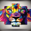 Rainbow African Lion Modern - Abstract Animal 5 Panel Canvas Art Wall Decor