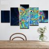 Rainbow Cat Modern - Abstract Animal 5 Panel Canvas Art Wall Decor