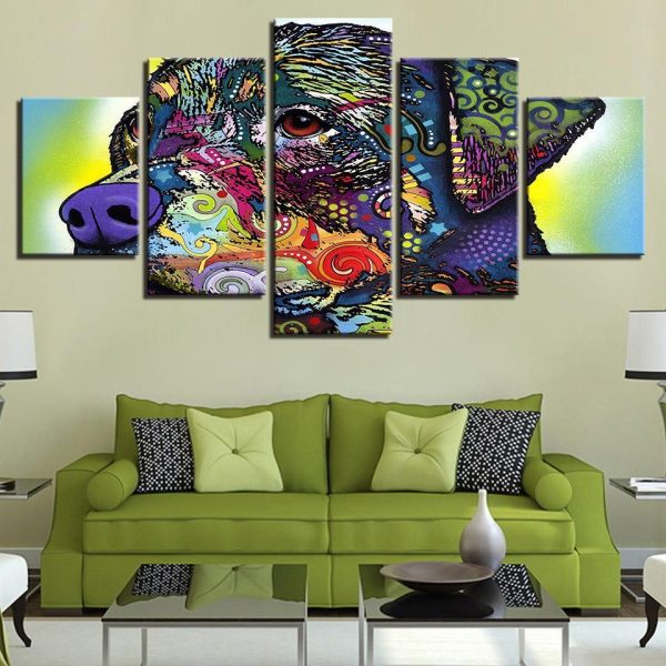 Rainbow Color Abstract Animal Dog - Abstract 5 Panel Canvas Art Wall Decor