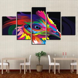 Rainbow Color Bird Chicken - Animal 5 Panel Canvas Art Wall Decor