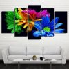 Rainbow Daisies - Nature 5 Panel Canvas Art Wall Decor