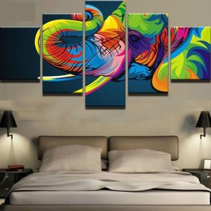 Rainbow Elephant Modern - Abstract Animal 5 Panel Canvas Art Wall Decor