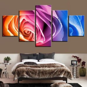 Rainbow Rose - Nature 5 Panel Canvas Art Wall Decor