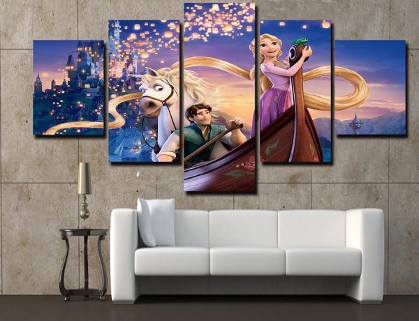 Rapunzel Cartoon - 5 Panel Canvas Art Wall Decor