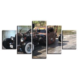 Rat Rod Old School Coupe Street Rod - Automative 5 Panel Canvas Art Wall Decor