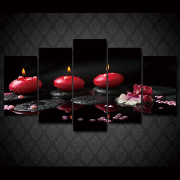 Red Candles - Nature 5 Panel Canvas Art Wall Decor