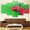 Red Chameleon Lizard Pixel - Animal 5 Panel Canvas Art Wall Decor