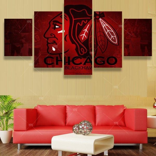 Red Chicago Blackhawks Nhl Team - Sport 5 Panel Canvas Art Wall Decor