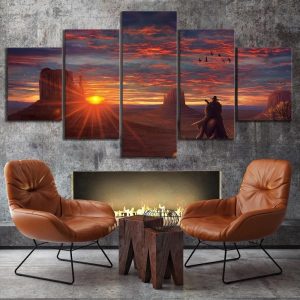 Red Dead Redemption 2 Lonely In The Sunset Gaming - 5 Panel Canvas Art Wall Decor