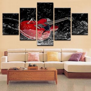 Red Electric Guitar - Music 5 Panel Canvas Art Wall Decor