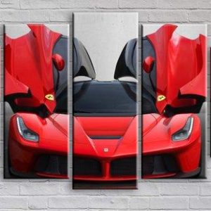 Red Ferrari Sports Car - Automative 5 Panel Canvas Art Wall Decor