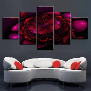 Red Flowers Still Life - Nature 5 Panel Canvas Art Wall Decor