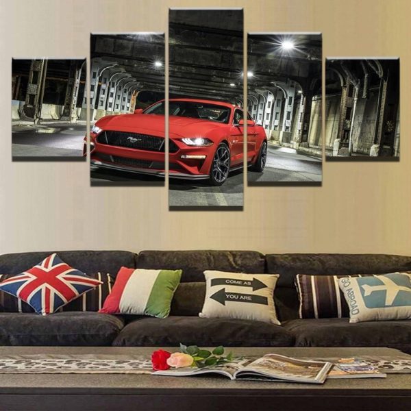 Red Ford Mustang Car & Motor - 5 Panel Canvas Art Wall Decor