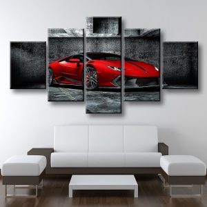 Red Lamborghini Car - 5 Panel Canvas Art Wall Decor