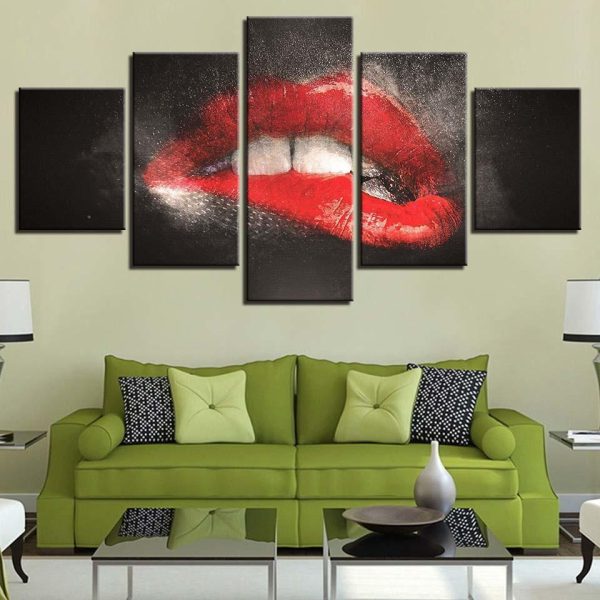 Red Lip 11 - Abstract 5 Panel Canvas Art Wall Decor