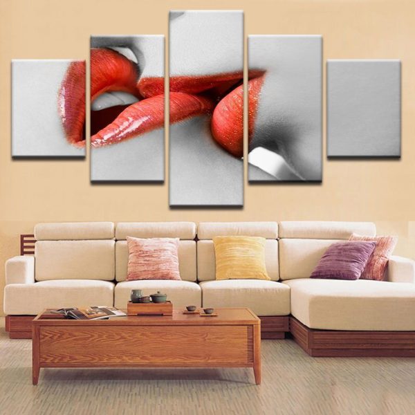 Red Lips - Abstract 5 Panel Canvas Art Wall Decor