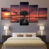 Red Sky And Tree Sunrise - Nature 5 Panel Canvas Art Wall Decor