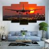 Red Sunset Plane - Aircraft 5 Panel Canvas Art Wall Decor