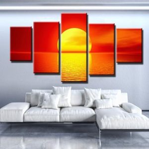 Red Sunset - Nature 5 Panel Canvas Art Wall Decor