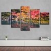 Red Tree Lake - Nature 5 Panel Canvas Art Wall Decor