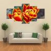 Red Tulips Close-Up - Nature 5 Panel Canvas Art Wall Decor