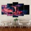 Red Universe And Planets - Space 5 Panel Canvas Art Wall Decor