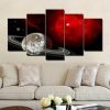 Red Universe And Saturn - Space 5 Panel Canvas Art Wall Decor