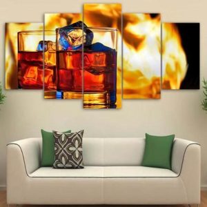 Red Wine With Ice - Wine 5 Panel Canvas Art Wall Decor