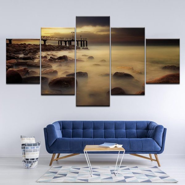 Reef Bridge Early Morning - Nature 5 Panel Canvas Art Wall Decor